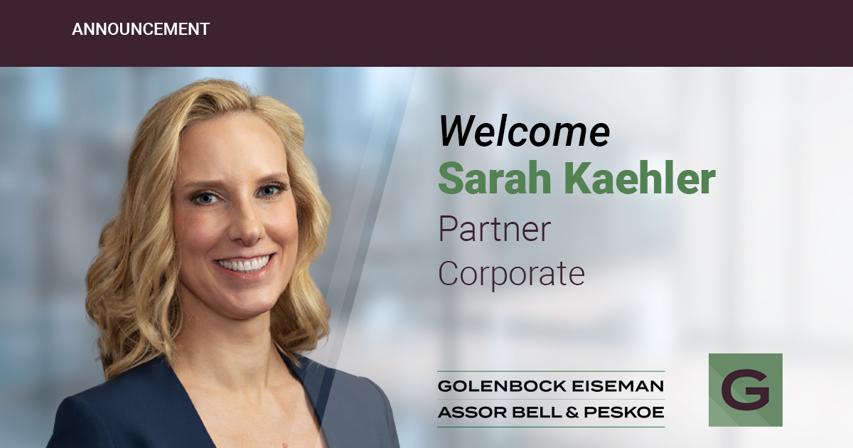 Sarah Kaehler Moves to Golenbock to Join Its Corporate-Private Equity Group as a Partner