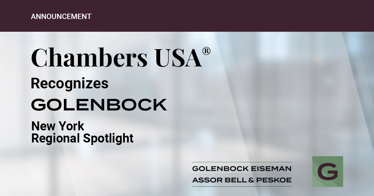 Golenbock Receives Top Tier Recognition in Chambers and Partners